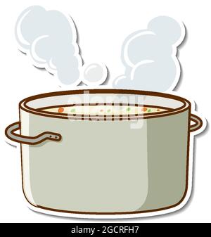 Autocollant avec soupe bouillie dans une illustration isolée du pot Illustration de Vecteur