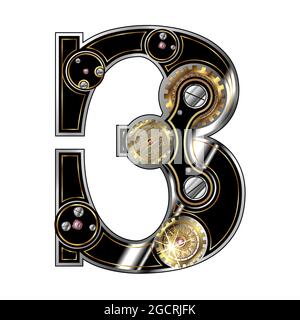 Le numéro 3 est trois dans le style steampunk. Illustration de Vecteur