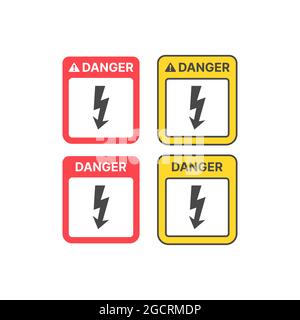 Signe d'avertissement de haute tension danger. Panneau de mise en garde jaune et rouge avec éclair. Illustration de Vecteur