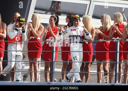 Sergio Perez (MEX) Sauber célèbre sa deuxième position sur le podium. Grand Prix d'Italie, dimanche 9 septembre 2012. Monza Italie. Banque D'Images