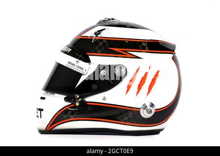 Le casque de l'écurie Max Chilton (GBR) Marussia F1 Team. Test de Formule 1, deuxième jour, mercredi 6 février 2013. Jerez, Espagne. Banque D'Images