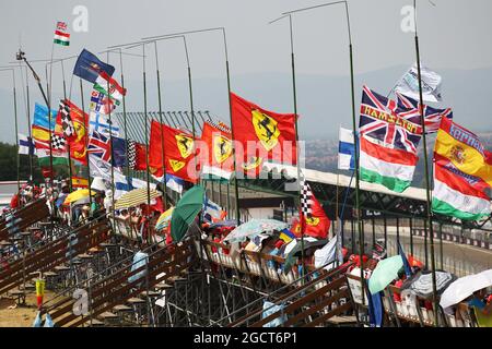 Ventilateurs et drapeaux. Grand Prix de Hongrie, samedi 27 juillet 2013. Budapest, Hongrie. Banque D'Images