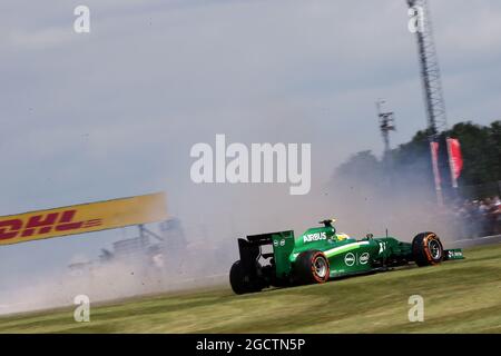 Marcus Ericsson (SWE) Caterham CT05 tourne pendant FP1. Grand Prix de Grande-Bretagne, vendredi 4 juillet 2014. Silverstone, Angleterre. Banque D'Images