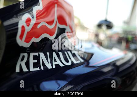 Logo Renault sur le capot moteur Red Bull Racing RB10. Grand Prix d'Italie, jeudi 4 septembre 2014. Monza Italie. Banque D'Images