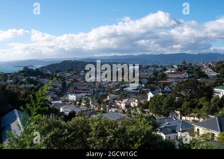 Maisons sur des collines dans la banlieue de Brooklyn, Wellington, Île du Nord, Nouvelle-Zélande Banque D'Images