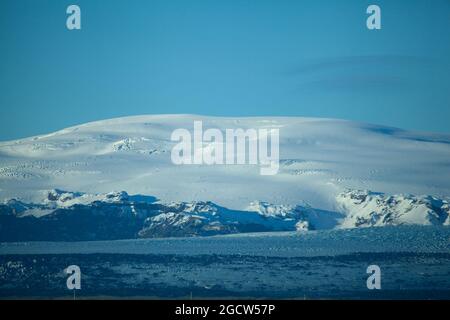 Vue sur Myrdalsjokull depuis la route 1, sud de l'Islande Banque D'Images