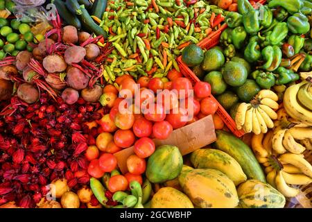 Guadeloupe marché de légumes à Pointe a Pitre, la plus grande ville de la Guadeloupe. Banque D'Images