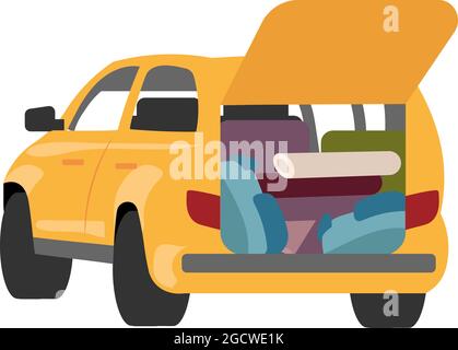 Voiture d'emballage pour le camping semi-plat couleur vecteur objet Illustration de Vecteur