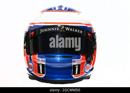 Le casque de Jenson Button (GBR) McLaren. Grand Prix d'Australie, jeudi 17 mars 2016. Albert Park, Melbourne, Australie. Banque D'Images