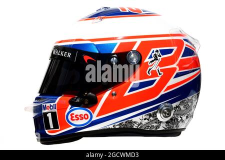 Le casque de Jenson Button (GBR) McLaren. Grand Prix d'Australie, jeudi 17 mars 2016. Albert Park, Melbourne, Australie. Banque D'Images