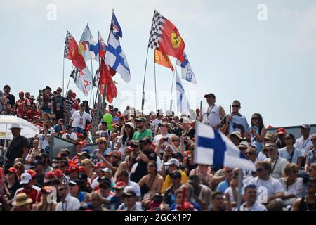 Fans et drapeaux finlandais. Grand Prix de Hongrie, dimanche 24 juillet 2016. Budapest, Hongrie. Banque D'Images