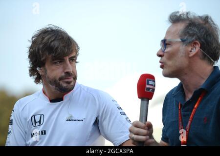 (De gauche à droite) : Fernando Alonso (ESP) McLaren avec Jacques Villeneuve (CDN). Grand Prix d'Italie, samedi 3 septembre 2016. Monza Italie. Banque D'Images