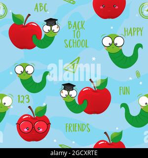 Vers intelligents, pommes Studenst, Happy Friends. Personnages de chatterpilier mignons. Ensemble de dessin de caniche pour enfants. Idéal pour les textiles, les ensembles d'écoles, les murs Illustration de Vecteur