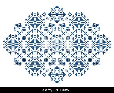 Balkanique folk art vector motif stylisé comme le traditionnel Zmijanje broderie design de Bosnie-Herzégovine, unique ornement ethnique Illustration de Vecteur