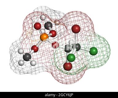 Molécule d'insecticide composé (classe organophosphate). Rendu 3D. Banque D'Images