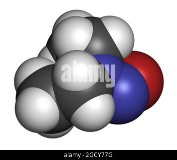 Molécule cancérogène de la N-nitroso-diéthylamine ou de la NDEA. Rendu 3D. Banque D'Images