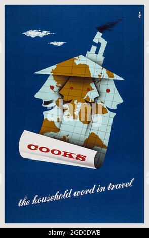 Affiches de voyage vintage, affiche de voyage Cooks – le mot de la maison dans les voyages. 1950–1960. Banque D'Images