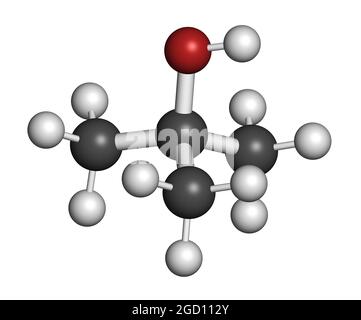 molécule de solvant d'alcool tert-butylique (tert-butanol). Rendu 3D. Banque D'Images