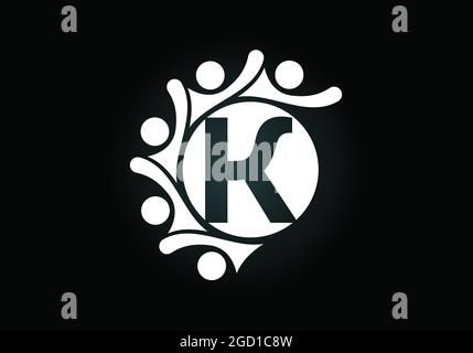 Lettre K monogramme initiale avec des personnes en contact. Équipe, symbole du logo de coopération. Emblème de police. Logo pour la collaboration d'entreprise Illustration de Vecteur
