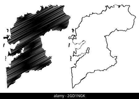 Province de Pontevedra (Royaume d'Espagne, communauté autonome de Galice) carte illustration vectorielle, scribble croquis carte de Pontevedra Illustration de Vecteur