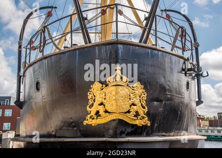 Den Helder, pays-Bas. 31 juillet 2021. Proue et poupe du navire-rame historique de schorpioen au quai de Willemsoord à Den Helder. Photo de haute qualité Banque D'Images