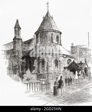 The Temple Church, Londres, Angleterre, vu ici au XIXe siècle. L'église a été construite par les Templiers comme leur quartier général anglais. De la pittoresque Angleterre, ses monuments et ses Hausts historiques, publié en 1891. Banque D'Images