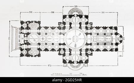 Plan de la cathédrale Saint-Paul, Londres, Angleterre. De la pittoresque Angleterre, ses monuments et ses Hausts historiques, publié en 1891. Banque D'Images