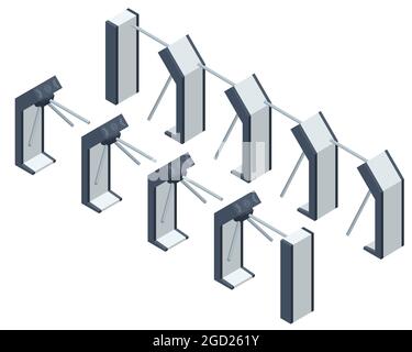 Plateau tournant isométrique. Équipement de contrôle d'accès. Tourniquets d'accès à la carte magnétique. Tourniquet électronique. Point de contrôle automatique. Sécurité des bâtiments Illustration de Vecteur