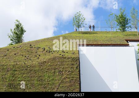 Le Marble Arch Mound, la nouvelle attraction touristique de Londres. Un homme a fait une structure de colline couverte d'arbres et d'herbe avec une plate-forme d'observation au sommet. Banque D'Images