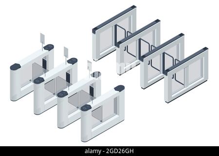 Plateau tournant isométrique. Équipement de contrôle d'accès. Tourniquets d'accès à la carte magnétique. Tourniquet électronique. Point de contrôle automatique. Sécurité des bâtiments Illustration de Vecteur