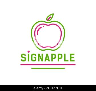 Pomme linéaire verte et rose avec feuille. Concept de logo pour un style de vie sain ou une entreprise agricole. Illustration de Vecteur