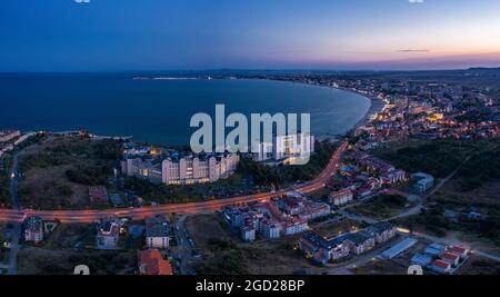 Vue aérienne de la station balnéaire de Sunny Beach, Bulgarie Banque D'Images