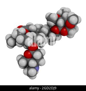 Molécule d'insecticide de Spinetoram. Rendu 3D. Banque D'Images