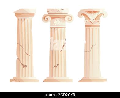 Colonnes grecques anciennes brisées. Ancien pilier romain. Éléments de conception de bâtiment. Illustration de Vecteur