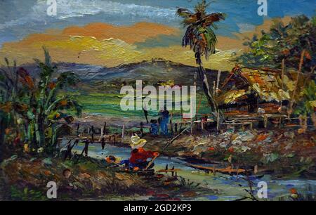 peint à la main original impressionnisme chefs-d'œuvre peintre art contemporain peinture à l'huile campagne thaïlande paysage campagne Banque D'Images