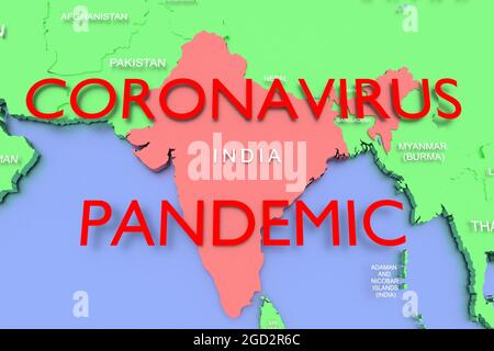 Carte 3D de la pandémie du virus COVID-19 aux couleurs vives en Inde Banque D'Images