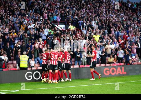 Le brasseur Rhian de Sheffield United célèbre son premier but lors du premier match de la Carabao Cup à Bramall Lane, Sheffield. Date de la photo: Mardi 10 août 2021. Banque D'Images