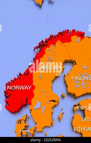 Carte 3D de la pandémie du virus COVID-19 aux couleurs vives en Norvège Banque D'Images
