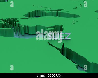 Carte en 3D du centre-est centrée sur Suez en vert Banque D'Images
