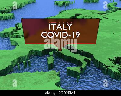 Carte 3D du virus COVID-19 en Europe, Italie Banque D'Images