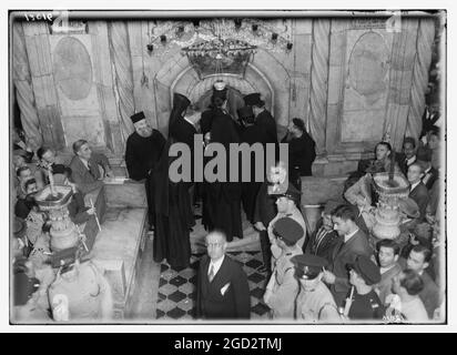 Calendrier des cérémonies religieuses à Jérusalem pendant la période de Pâques. Feu Saint orthodoxe ca. 1941 Banque D'Images