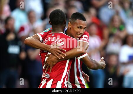 Le brasseur Rhian de Sheffield United célèbre son premier but lors du premier match de la Carabao Cup à Bramall Lane, Sheffield. Date de la photo: Mardi 10 août 2021. Banque D'Images