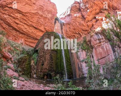 Ribbon Falls couvert de mousse, parc national du Grand Canyon, Arizona, États-Unis Banque D'Images