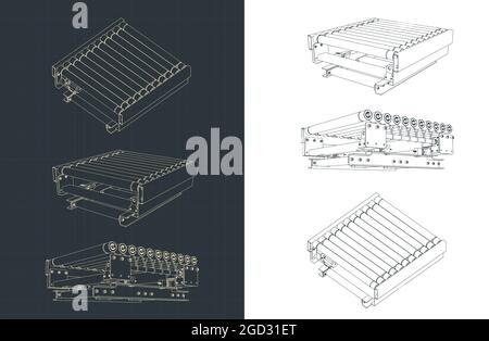 Illustration vectorielle stylisée de la section du Preconveyor de plans de lignes de convoyeurs automatiques Illustration de Vecteur