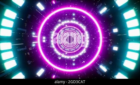 Tunnel fi Sci light Pink Circle, violet clignotant Banque D'Images