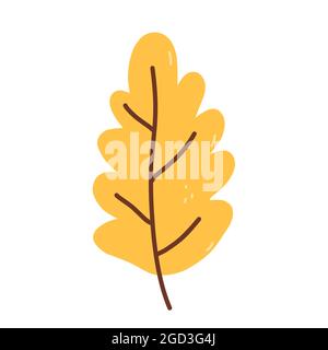 Feuille jaune d'automne isolée sur fond blanc. Illustration vectorielle dessinée à la main dans un style de dessin animé à plat. Parfait pour votre projet, cartes, invitations Illustration de Vecteur