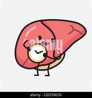 Illustration vectorielle du caractère du foie avec un visage mignon et une ligne de corps simple dessinant sur un arrière-plan isolé Illustration de Vecteur