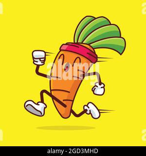 Dessin animé mignon carotte de légumes portant le bandeau et l'entraînement de jogging. Caractère vectoriel Illustration de Vecteur