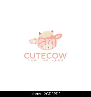 Dessin animé de la vache à tête mignonne, illustration du logo de la vache heureuse. Dessin animé logo de la vache personnage de la mascotte vectorielle Illustration de Vecteur
