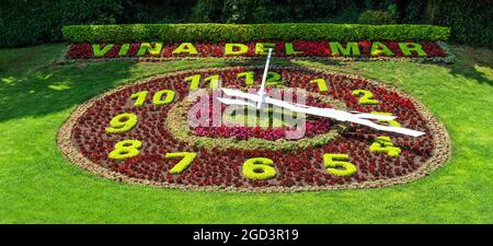 Horloge florale de Vina del Mar au printemps, Chili. Banque D'Images